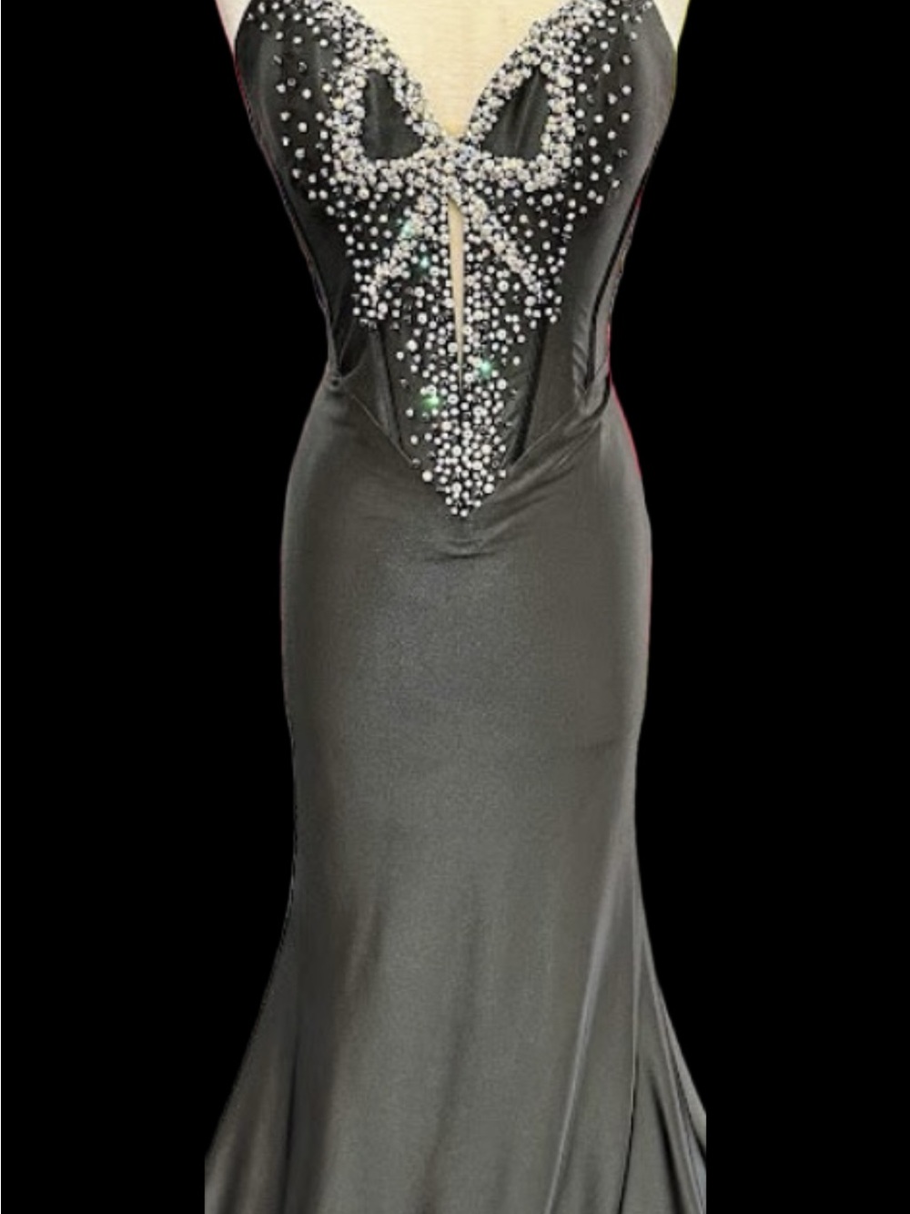 Jovani Beaded Bow Gown in Black.  NWT  (pink photos for reference only)  Size 8